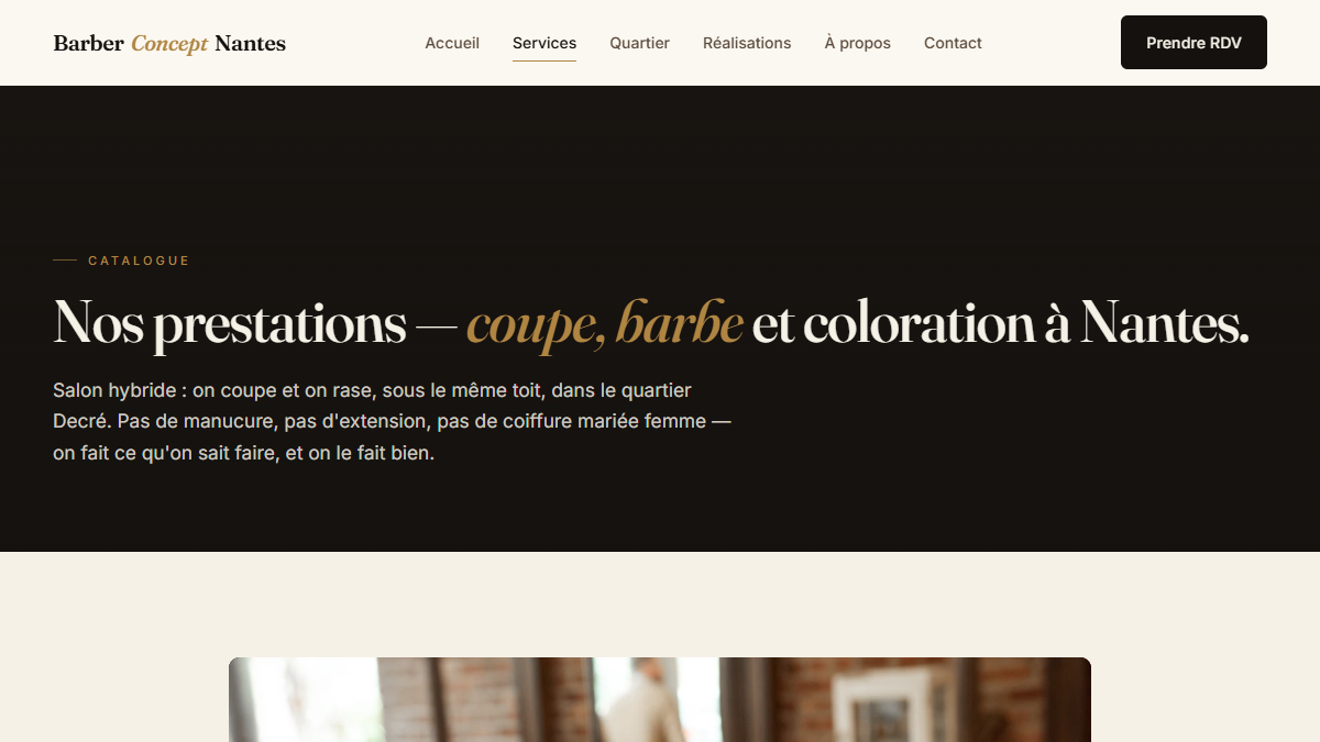 Page services du site Barber Concept Nantes