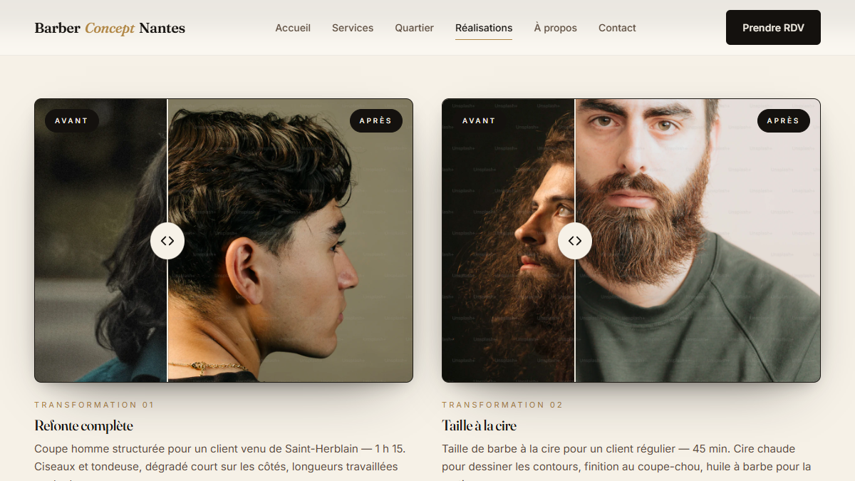 Module avant/après du site Barber Concept Nantes